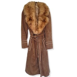 Brown Faux Fur Collar Trench Coat